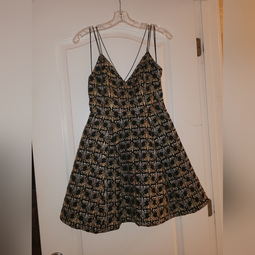 Alice + Olivia Black Gold Silver Dress with Multiple Thin Straps